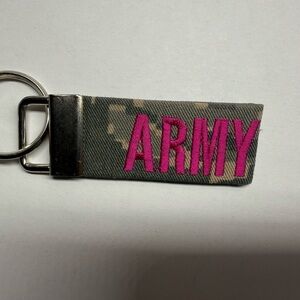 ARMY WIFE Camouflage Keychain with Pink 'ARMY' Embroidery